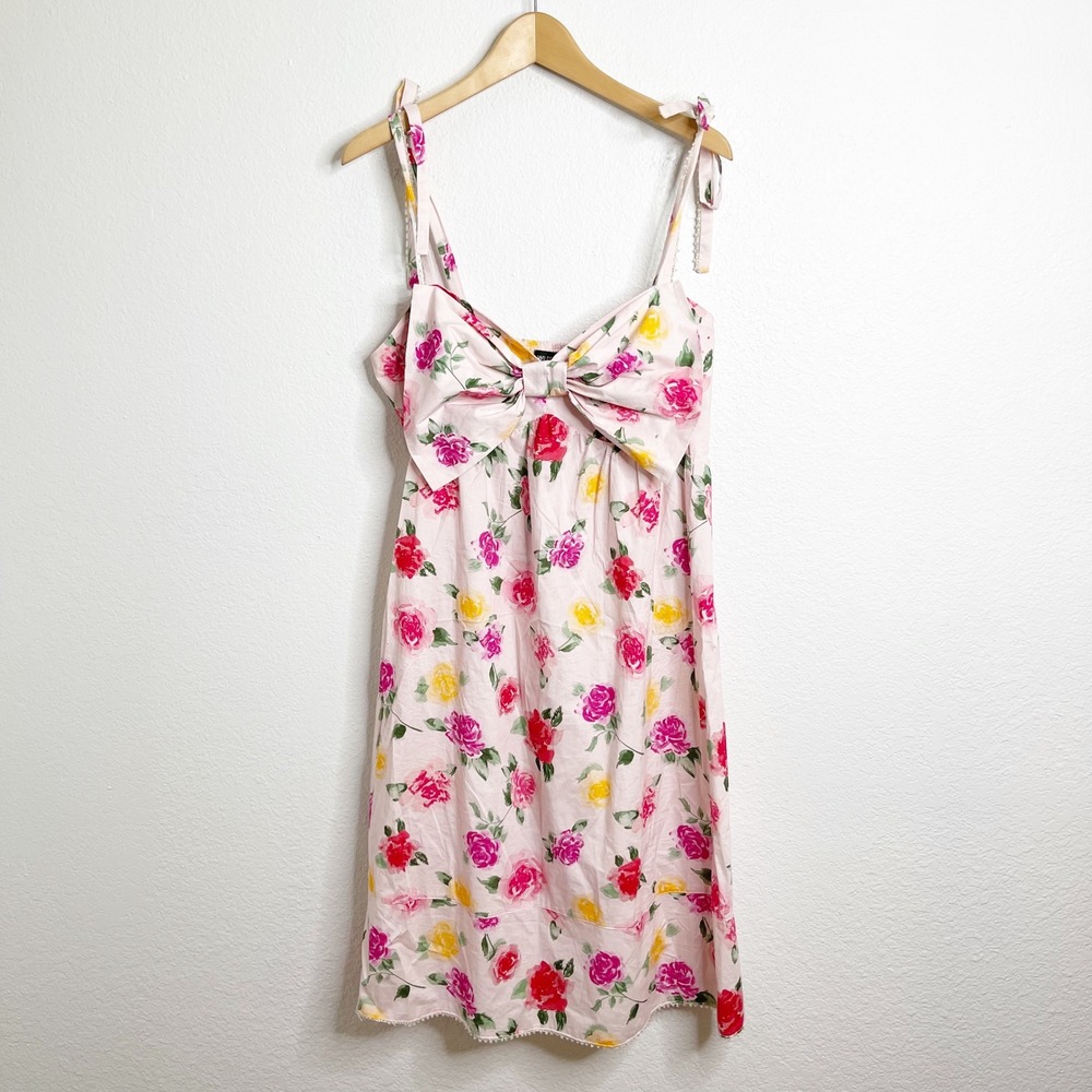 Wildfox Laurent Midi Dress Pink Marshmallow Single Rose‎ Floral Bow Large NEW
